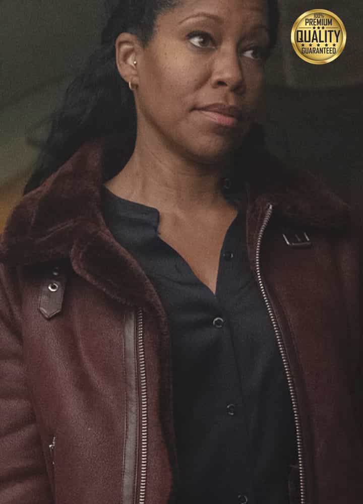 Angela Abar Watchmen Regina King Maroon Shearling Jacket